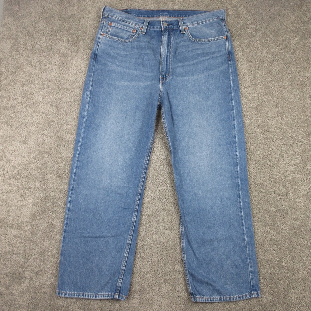 Levis Jeans Mens 36x30 Blue 565 Loose Straight Baggy Faded Whisker Denim Pants